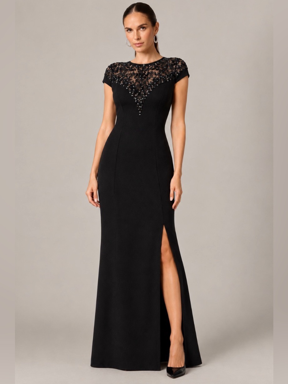 Adrianna Papell Evening Gown Dress with Sequin Lace Yoke